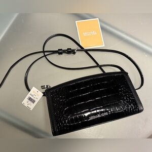 Michael Michael Kors jet Black Croc-Embossed Crossbody Bag